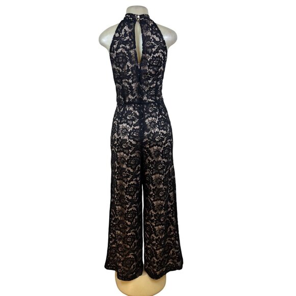 Julia Jordan Black & Nude Women’s Floral Lace Jumpsuit Halter Neck Sz 12 - Picture 4 of 13